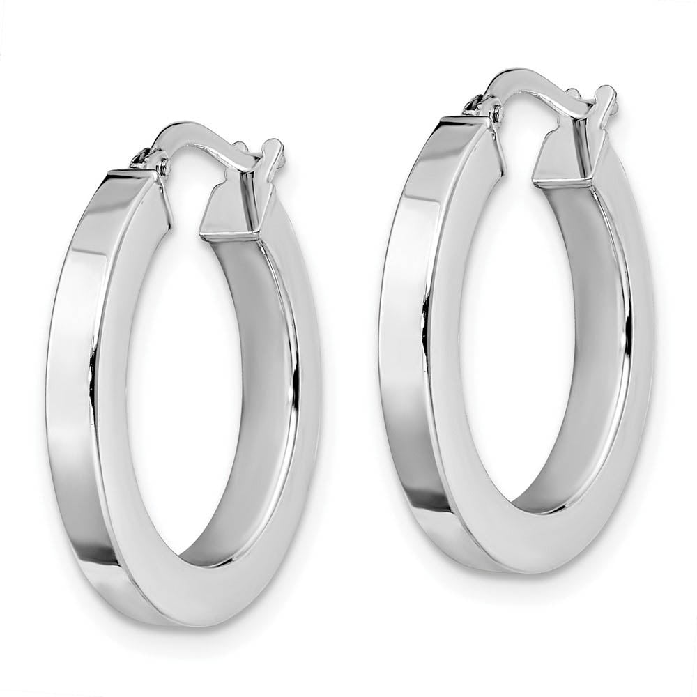 Alternate view of the 3mm x 21mm (13/16 Inch) Polished 14k White Gold Square Tube Hoops by The Black Bow Jewelry Co.