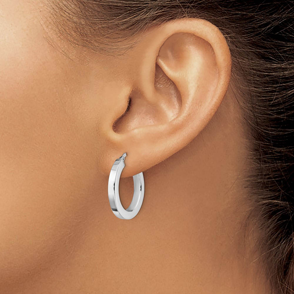 Alternate view of the 3mm x 21mm (13/16 Inch) Polished 14k White Gold Square Tube Hoops by The Black Bow Jewelry Co.