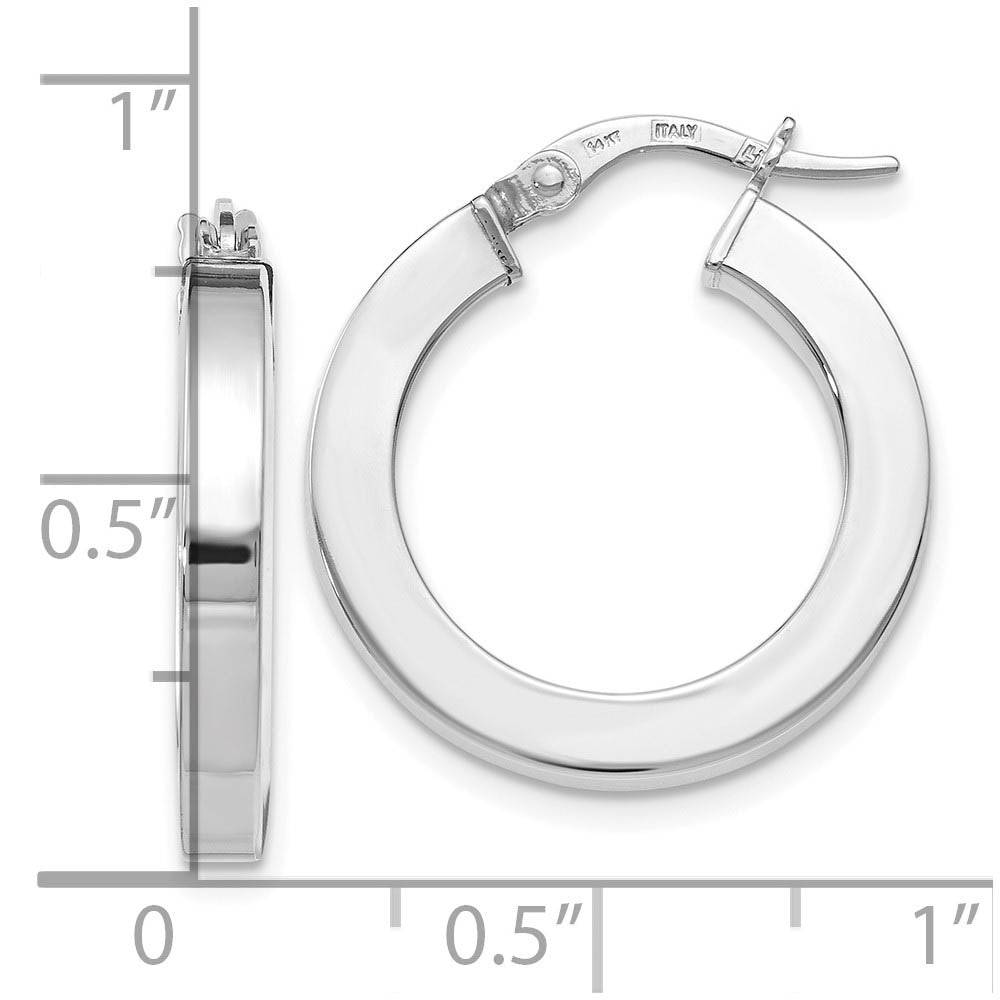Alternate view of the 3mm x 21mm (13/16 Inch) Polished 14k White Gold Square Tube Hoops by The Black Bow Jewelry Co.