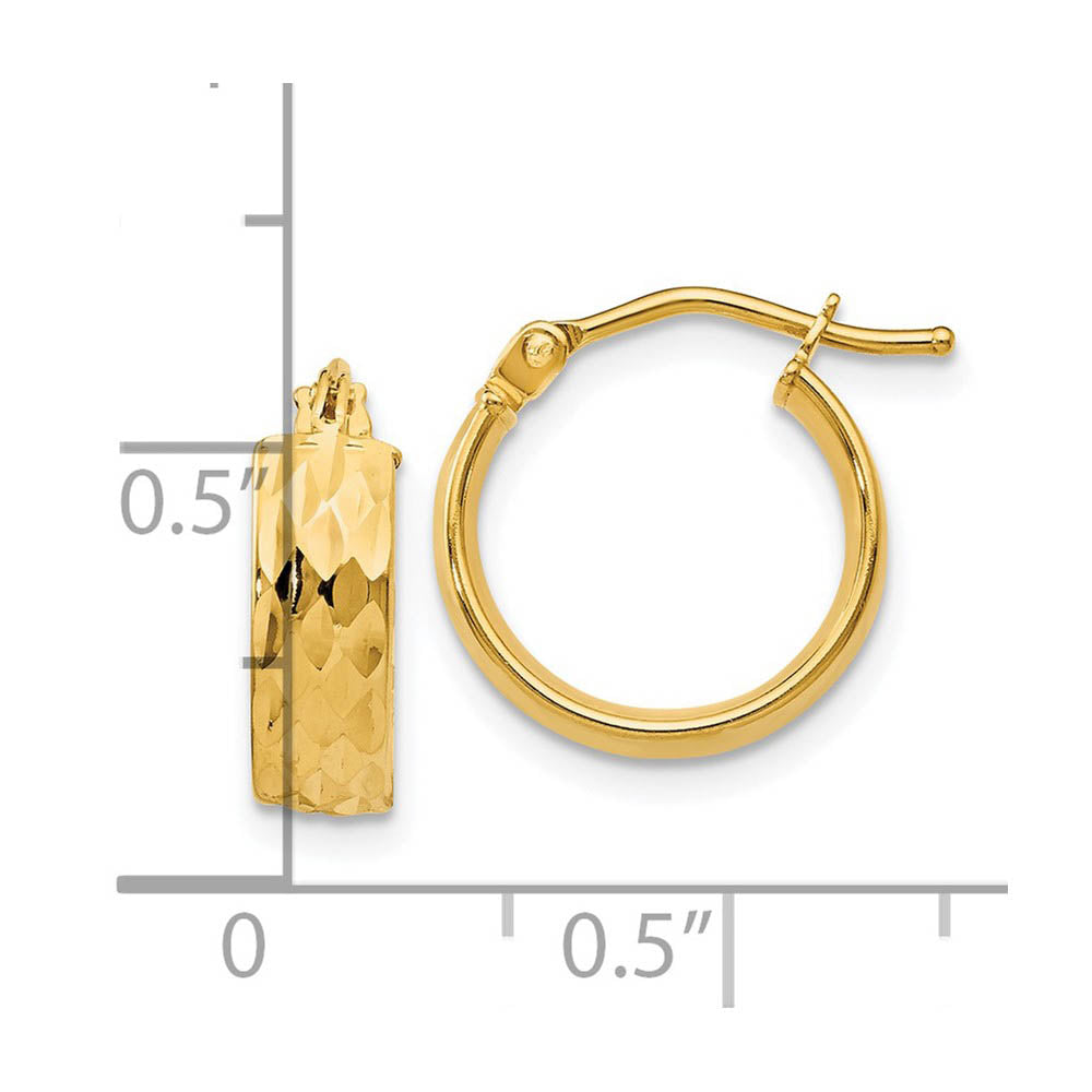 Alternate view of the 4.4mm x 13mm (1/2 Inch) 14k Yellow Gold Diamond-Cut and Polished Hoops by The Black Bow Jewelry Co.