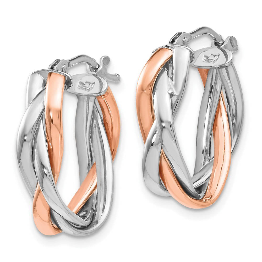 Alternate view of the 14k White Gold & Rose Rhodium-Plated Braided Oval Hoop Earrings, 20mm by The Black Bow Jewelry Co.