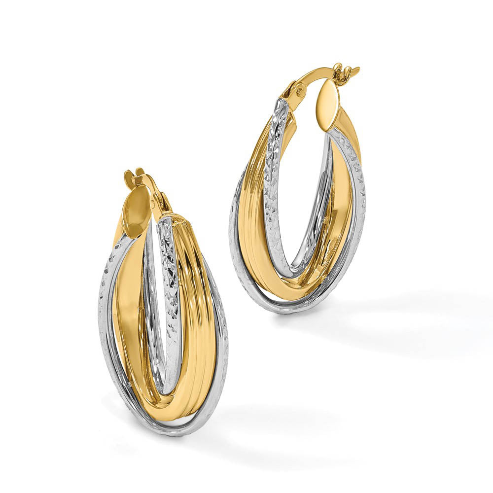 Alternate view of the 6.5mm x 27mm (1 1/16 Inch) 14k Two Tone Gold Triple Oval Hoop Earrings by The Black Bow Jewelry Co.