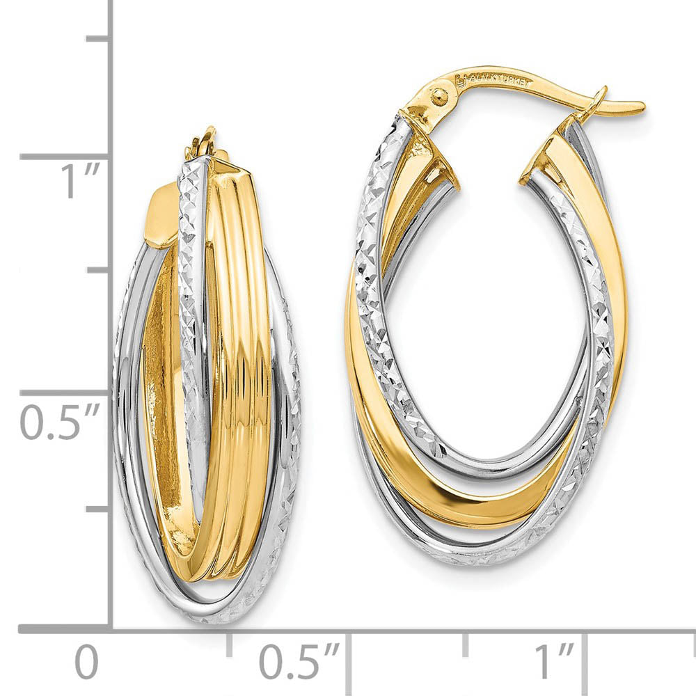Alternate view of the 6.5mm x 27mm (1 1/16 Inch) 14k Two Tone Gold Triple Oval Hoop Earrings by The Black Bow Jewelry Co.