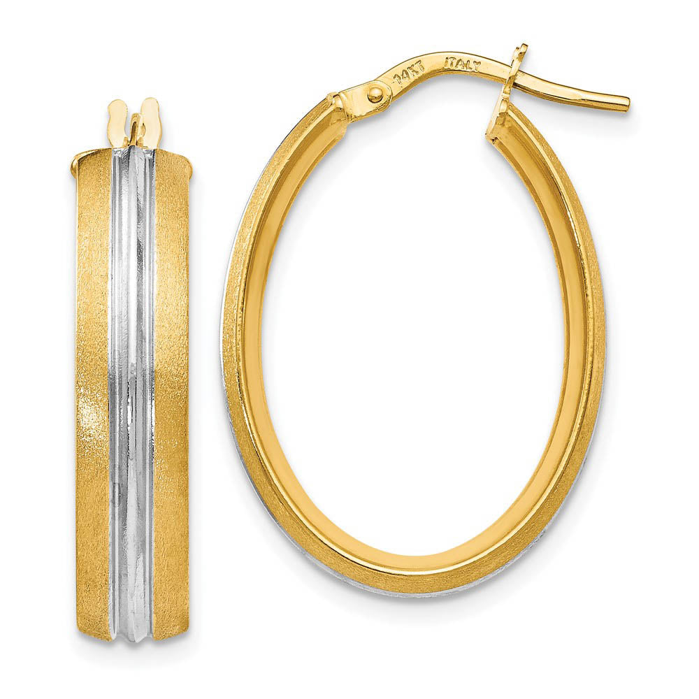 5.5mm x 27mm (1 1/16 Inch) 14k Yellow Gold & White Rhodium Oval Hoops, Item E16531 by The Black Bow Jewelry Co.
