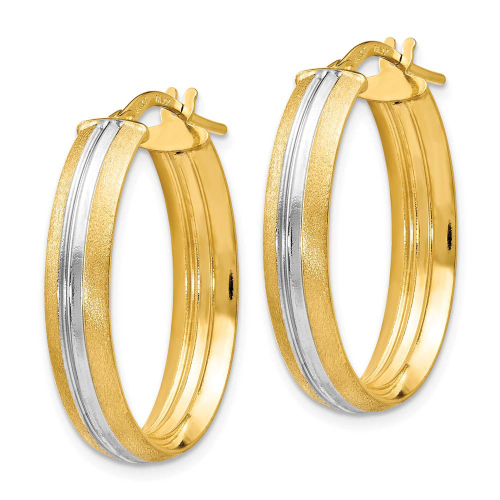 Alternate view of the 5.5mm x 27mm (1 1/16 Inch) 14k Yellow Gold & White Rhodium Oval Hoops by The Black Bow Jewelry Co.