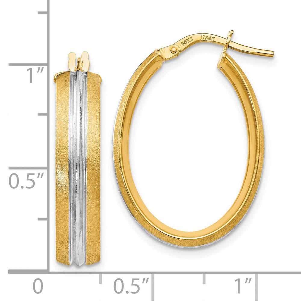 Alternate view of the 5.5mm x 27mm (1 1/16 Inch) 14k Yellow Gold & White Rhodium Oval Hoops by The Black Bow Jewelry Co.