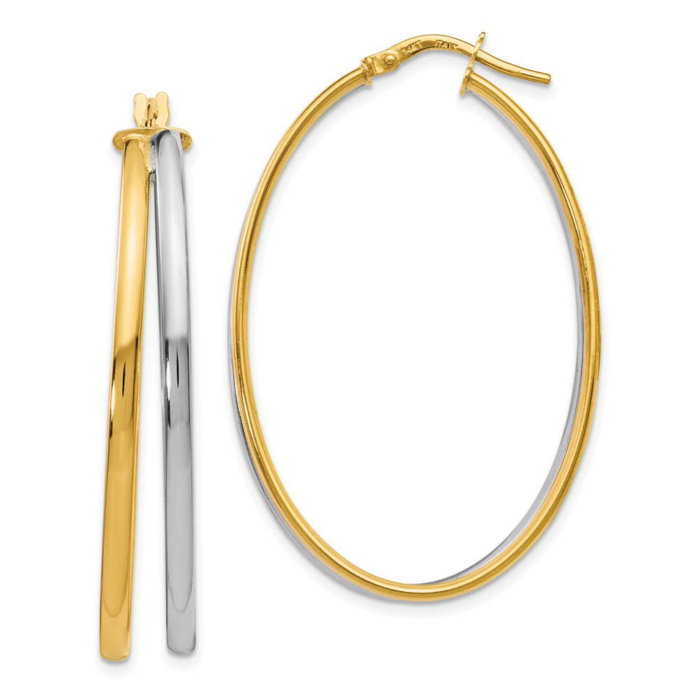 43mm (1 5/8 Inch) 14k Yellow Gold & White Rhodium Double Oval Hoops, Item E16534 by The Black Bow Jewelry Co.