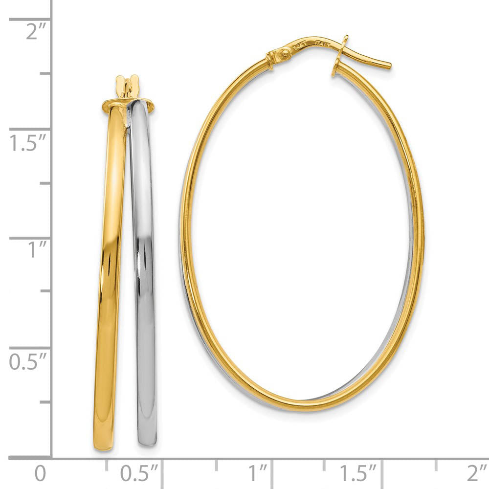 Alternate view of the 43mm (1 5/8 Inch) 14k Yellow Gold & White Rhodium Double Oval Hoops by The Black Bow Jewelry Co.