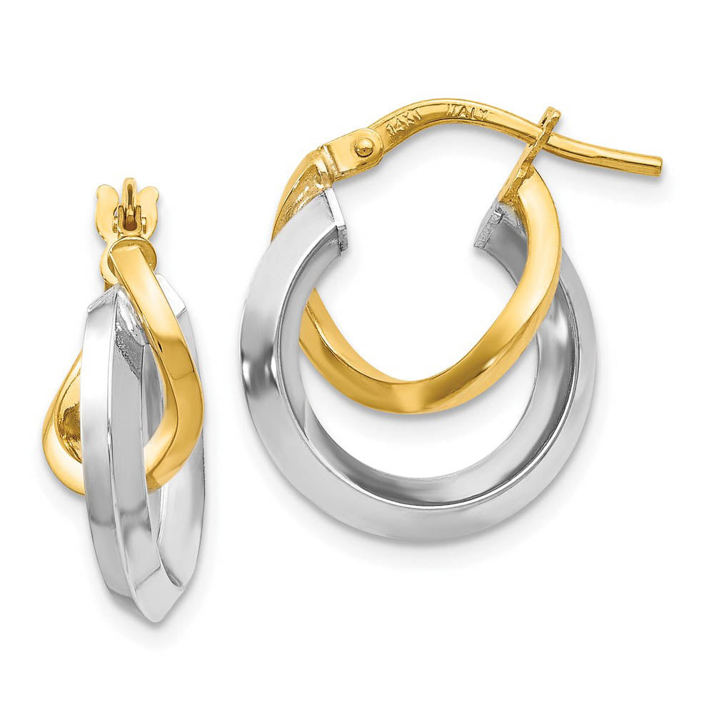 16mm (5/8 Inch) 14k Two Tone Gold Polished Double Round Hoop Earrings, Item E16539 by The Black Bow Jewelry Co.