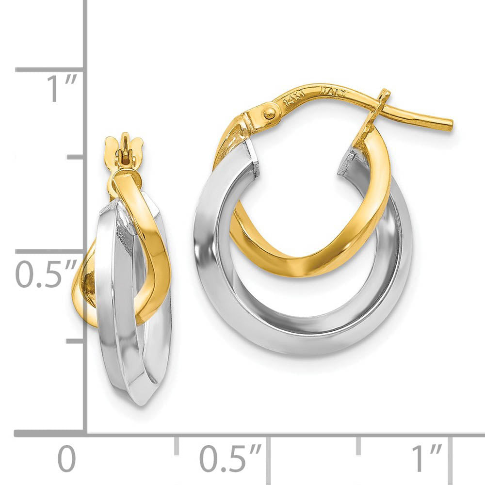 Alternate view of the 16mm (5/8 Inch) 14k Two Tone Gold Polished Double Round Hoop Earrings by The Black Bow Jewelry Co.