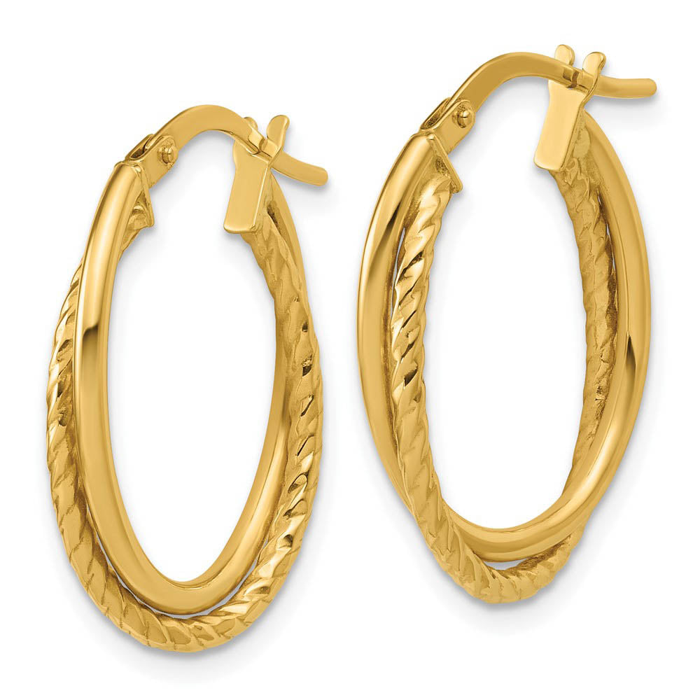 Alternate view of the 3mm x 23mm (7/8 Inch) 14k Yellow Gold Double Oval Hoop Earrings by The Black Bow Jewelry Co.