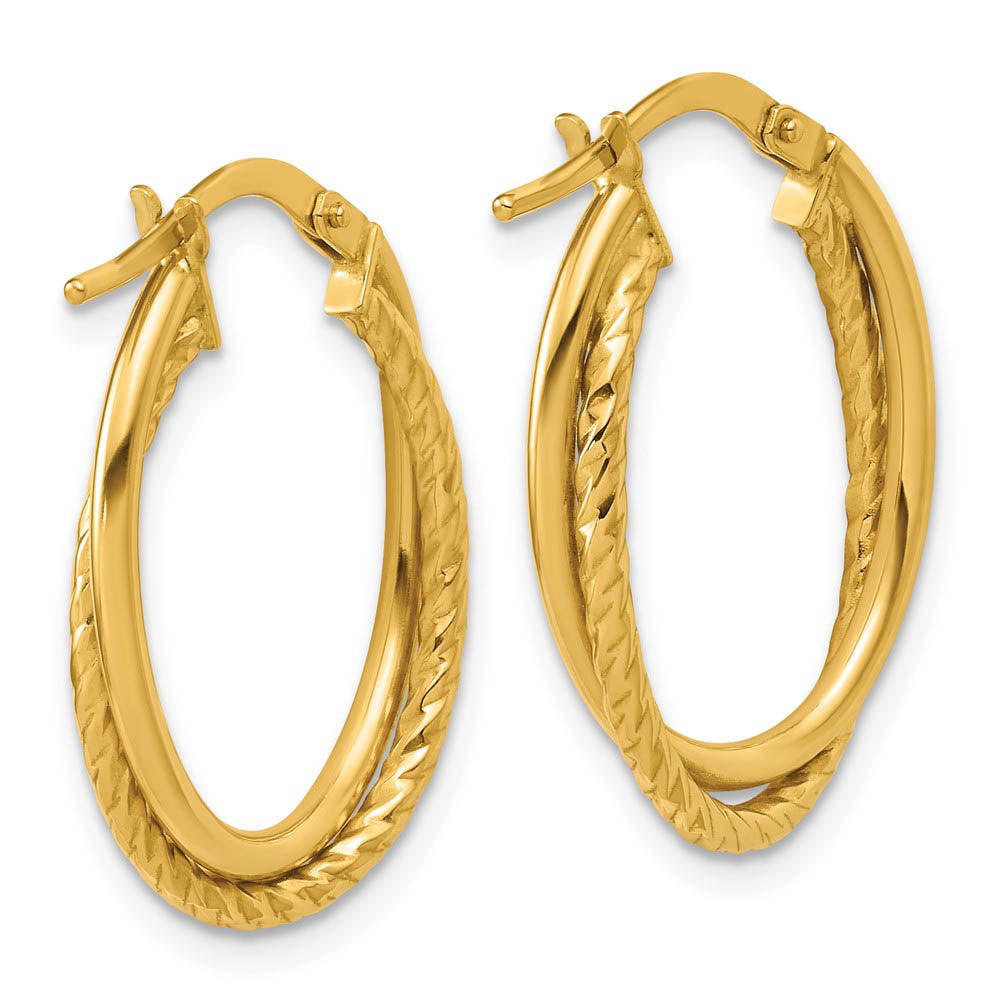 Alternate view of the 3mm x 23mm (7/8 Inch) 14k Yellow Gold Double Oval Hoop Earrings by The Black Bow Jewelry Co.