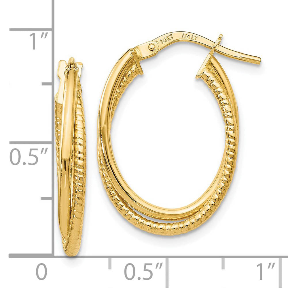 Alternate view of the 3mm x 23mm (7/8 Inch) 14k Yellow Gold Double Oval Hoop Earrings by The Black Bow Jewelry Co.