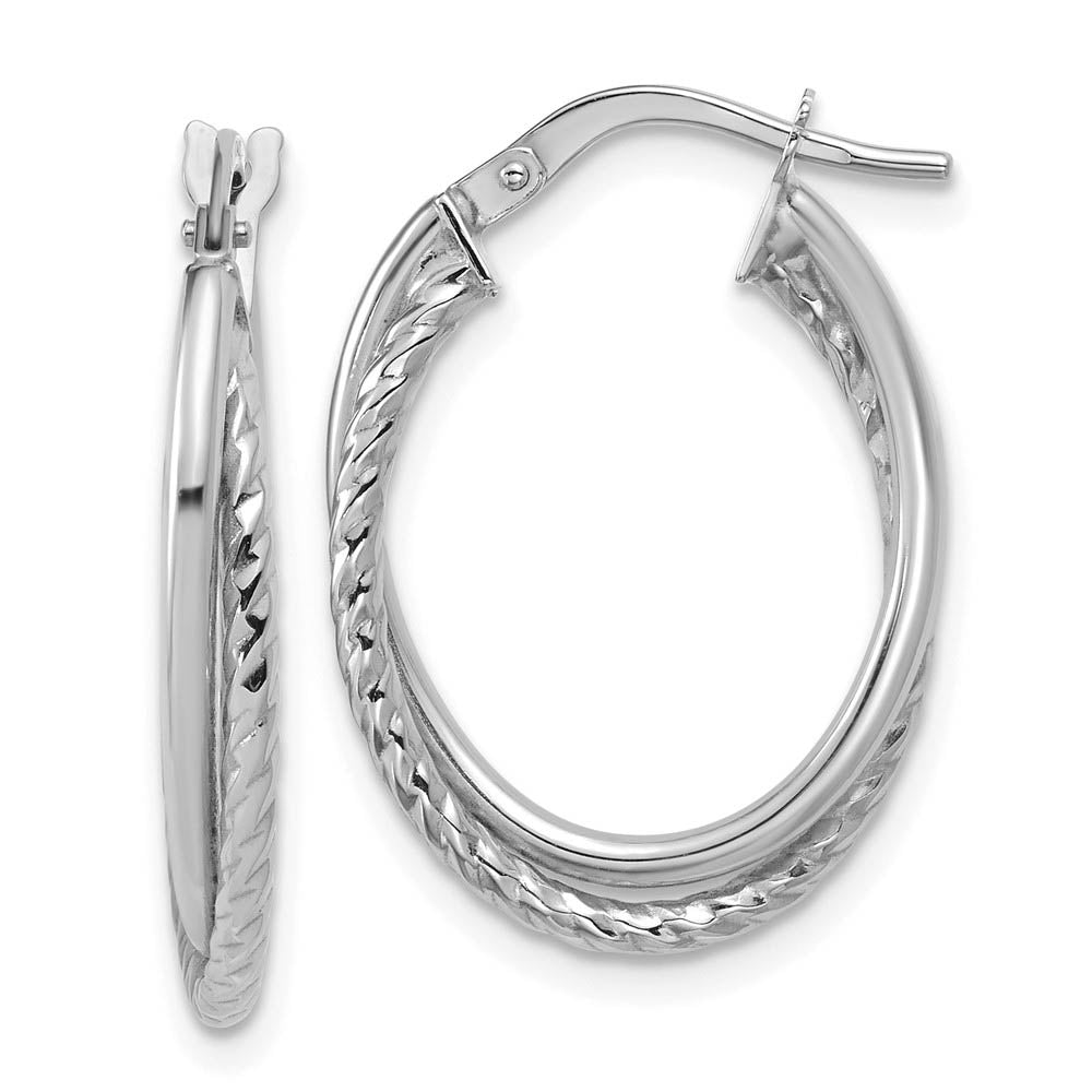3mm x 25mm (1 Inch) 14k White Gold Double Oval Hoop Earrings, Item E16553 by The Black Bow Jewelry Co.