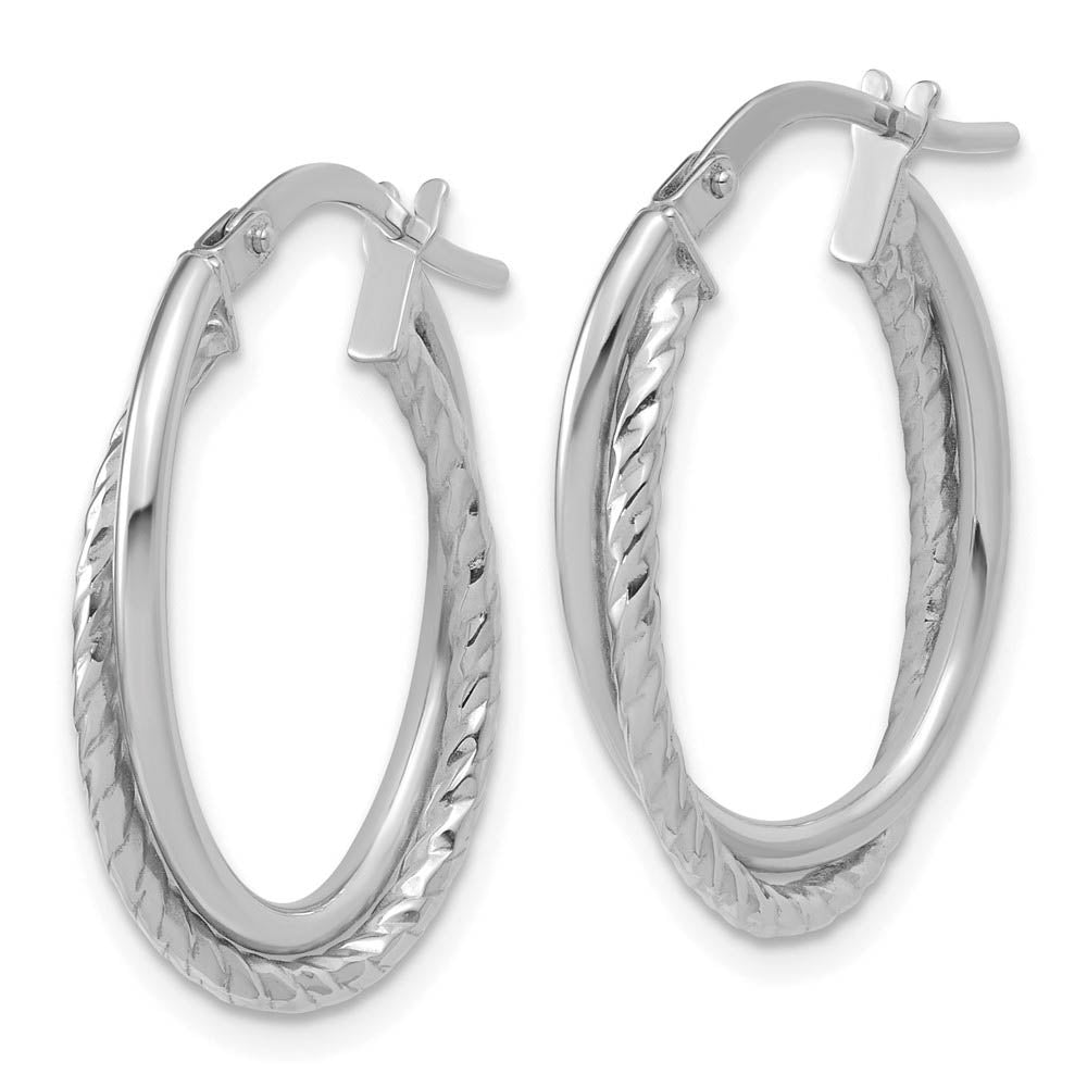 Alternate view of the 3mm x 25mm (1 Inch) 14k White Gold Double Oval Hoop Earrings by The Black Bow Jewelry Co.