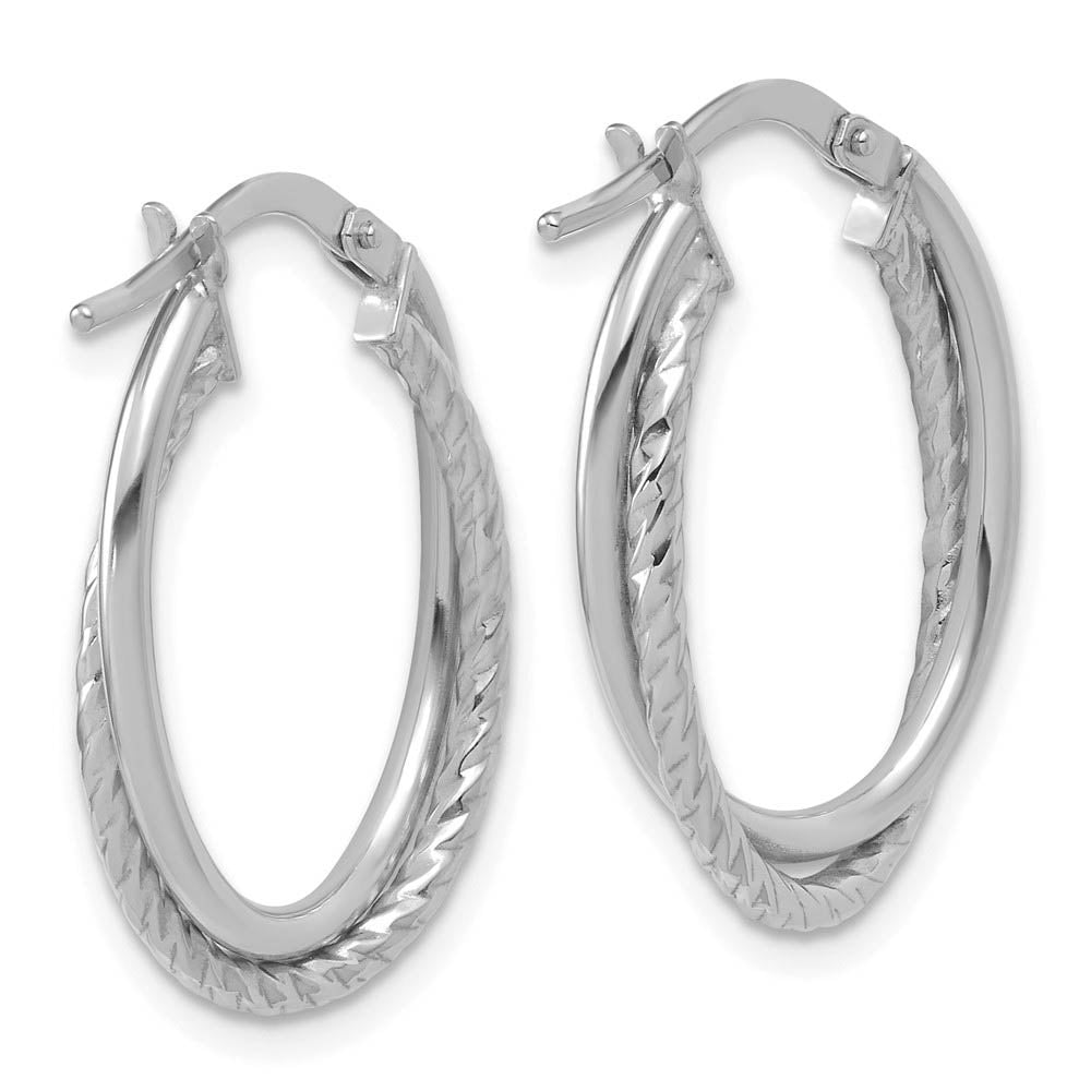 Alternate view of the 3mm x 25mm (1 Inch) 14k White Gold Double Oval Hoop Earrings by The Black Bow Jewelry Co.