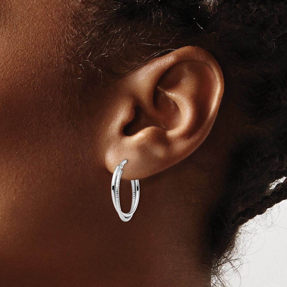 Alternate view of the 3mm x 25mm (1 Inch) 14k White Gold Double Oval Hoop Earrings by The Black Bow Jewelry Co.