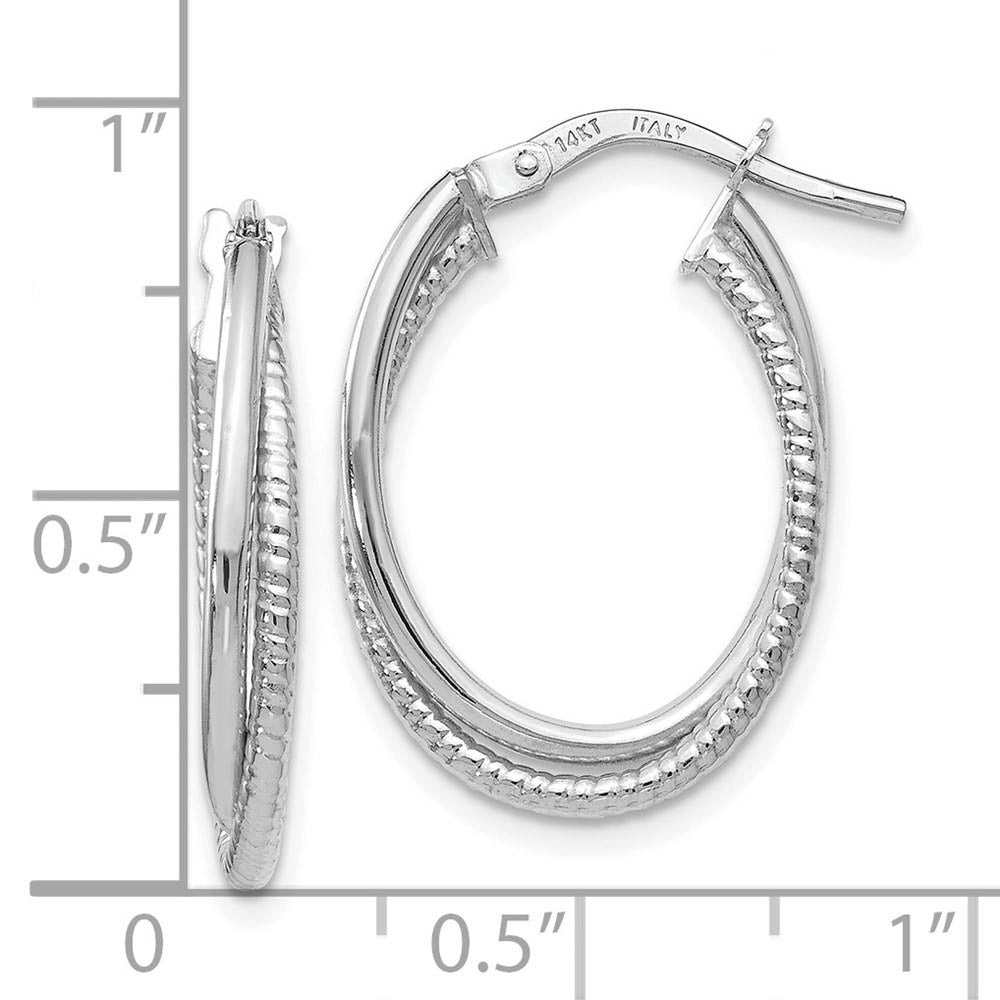 Alternate view of the 3mm x 25mm (1 Inch) 14k White Gold Double Oval Hoop Earrings by The Black Bow Jewelry Co.
