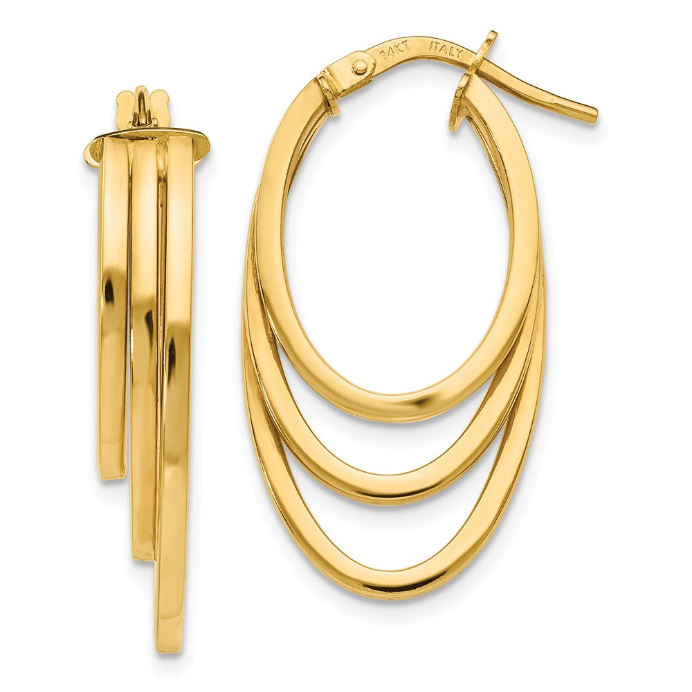 5mm x 29mm (1 1/8 Inch) 14k Yellow Gold Triple Oval Hoop Earrings, Item E16568 by The Black Bow Jewelry Co.