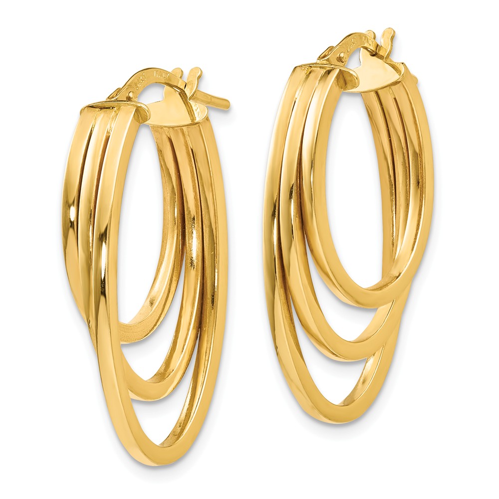 Alternate view of the 5mm x 29mm (1 1/8 Inch) 14k Yellow Gold Triple Oval Hoop Earrings by The Black Bow Jewelry Co.