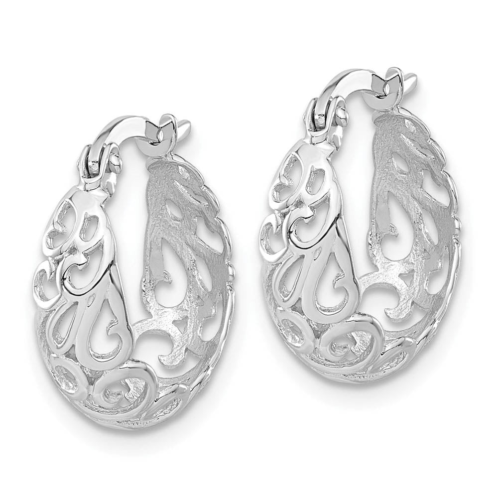 Alternate view of the Ornate Tapered Round Hoop Earrings in 14k White Gold, 16mm (5/8 Inch) by The Black Bow Jewelry Co.