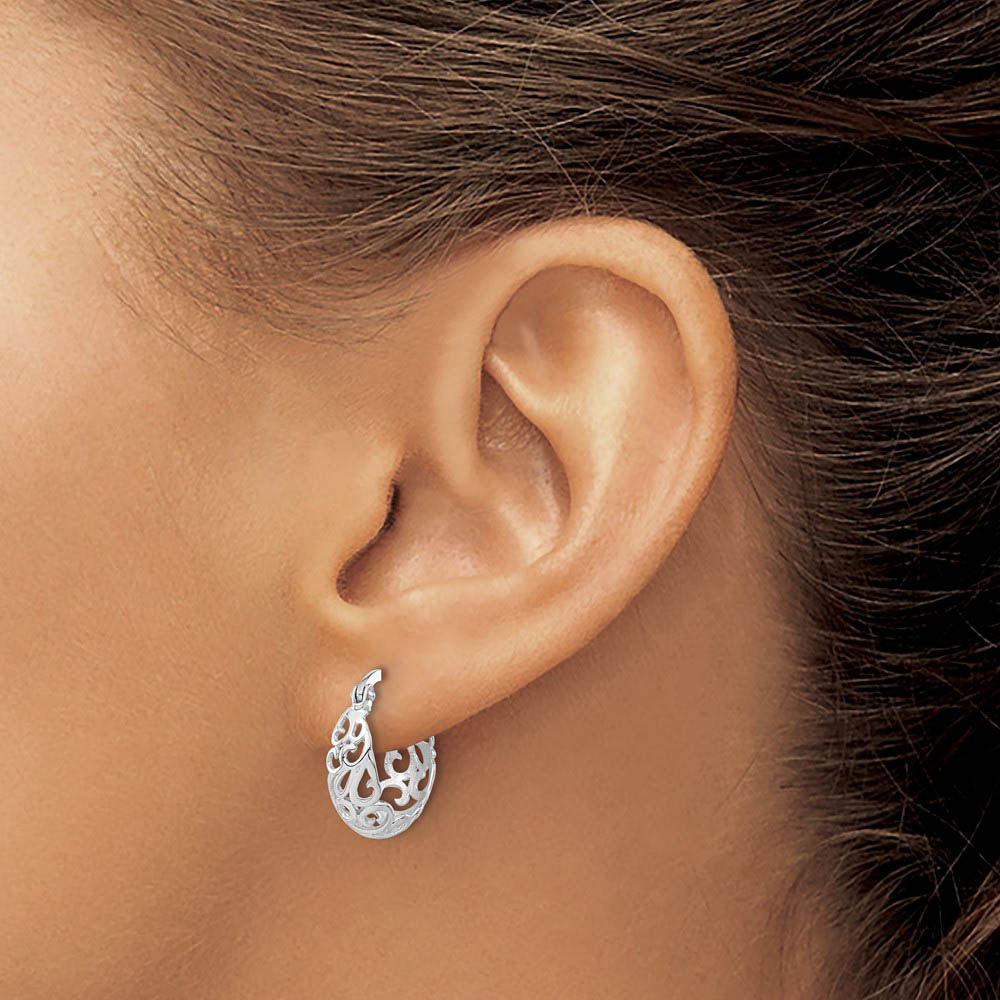 Alternate view of the Ornate Tapered Round Hoop Earrings in 14k White Gold, 16mm (5/8 Inch) by The Black Bow Jewelry Co.