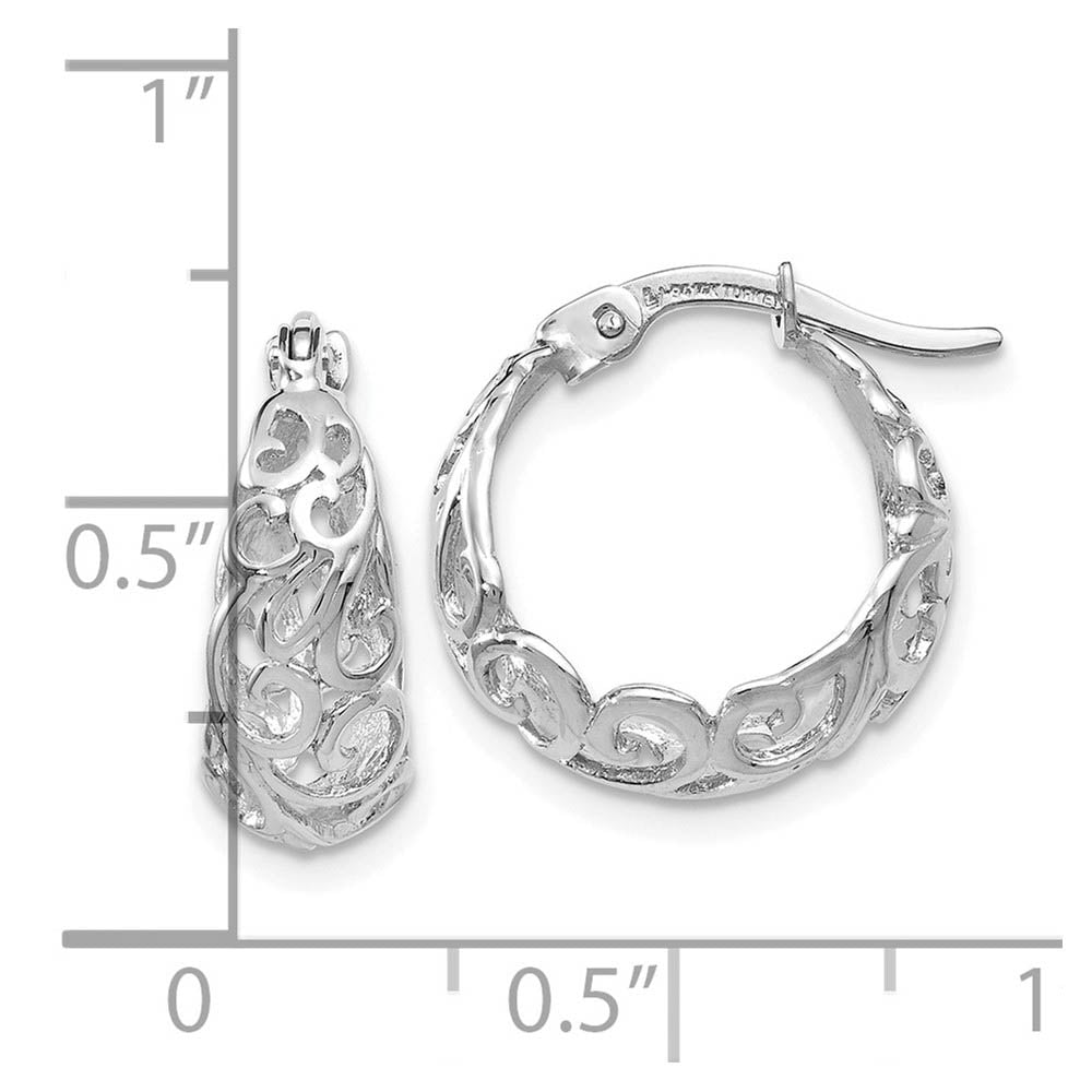 Alternate view of the Ornate Tapered Round Hoop Earrings in 14k White Gold, 16mm (5/8 Inch) by The Black Bow Jewelry Co.