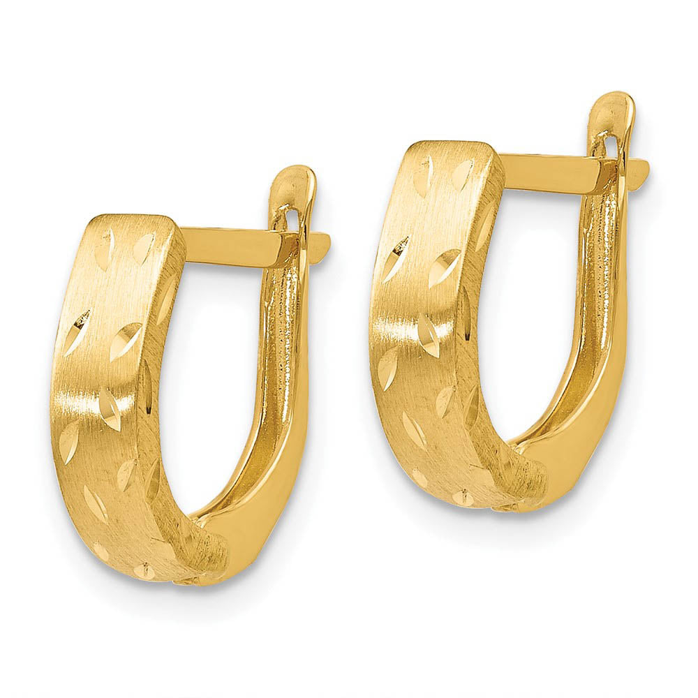 Alternate view of the Small 3.5 x 12.5mm 14k Yellow Gold Brushed & Diamond-Cut Hinged Hoops by The Black Bow Jewelry Co.
