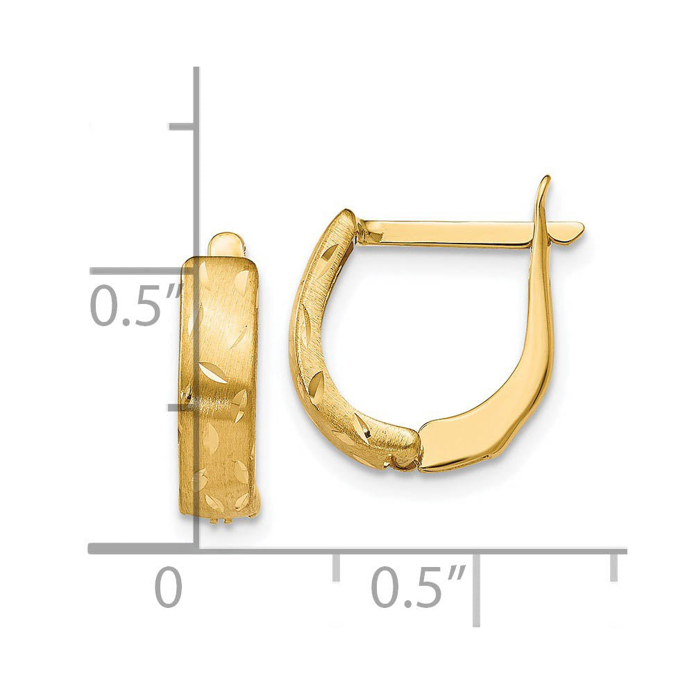 Alternate view of the Small 3.5 x 12.5mm 14k Yellow Gold Brushed & Diamond-Cut Hinged Hoops by The Black Bow Jewelry Co.