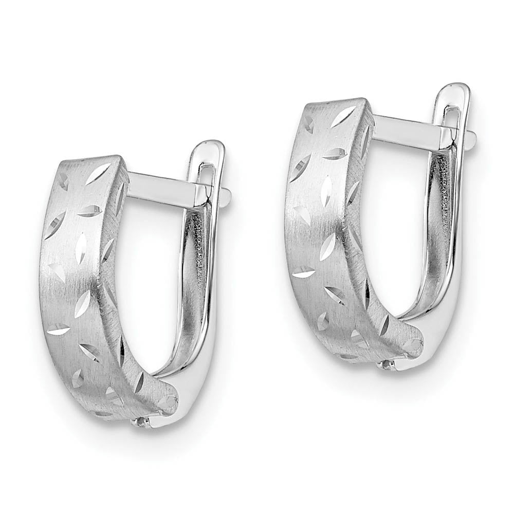 Alternate view of the Small 3.5mm x 12.5mm 14k White Gold Brushed & Diamond-Cut Hinged Hoops by The Black Bow Jewelry Co.