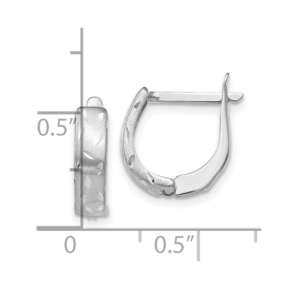 Alternate view of the Small 3.5mm x 12.5mm 14k White Gold Brushed & Diamond-Cut Hinged Hoops by The Black Bow Jewelry Co.