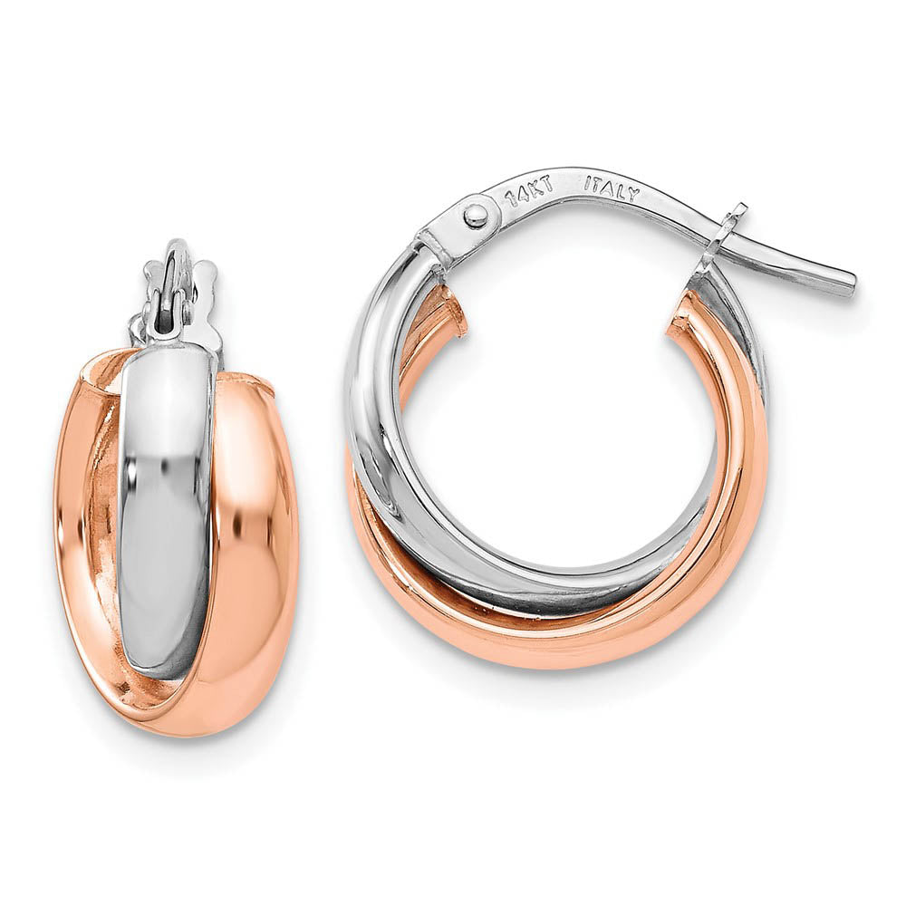 7.5x13mm (1/2 Inch) 14k White Gold & 14k Rose Gold Plated Double Hoops, Item E16594 by The Black Bow Jewelry Co.