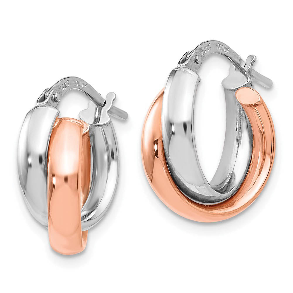 Alternate view of the 7.5x13mm (1/2 Inch) 14k White Gold & 14k Rose Gold Plated Double Hoops by The Black Bow Jewelry Co.
