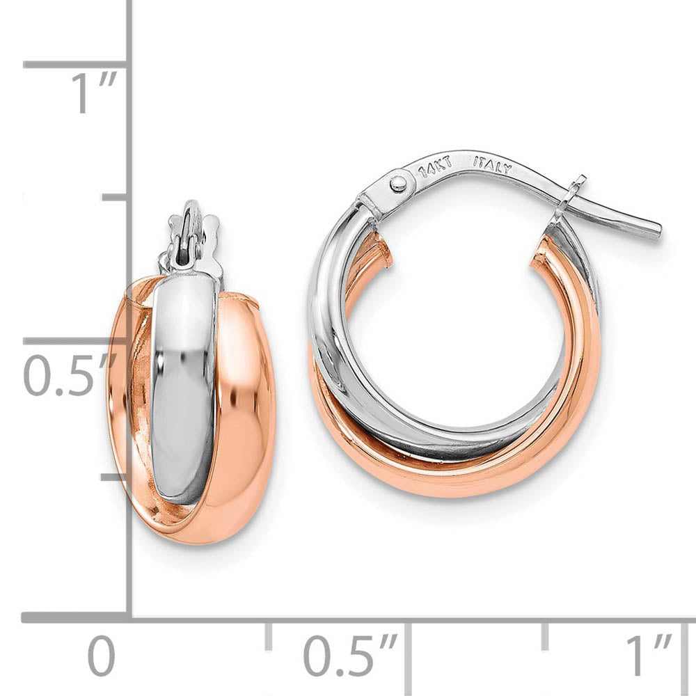 Alternate view of the 7.5x13mm (1/2 Inch) 14k White Gold & 14k Rose Gold Plated Double Hoops by The Black Bow Jewelry Co.