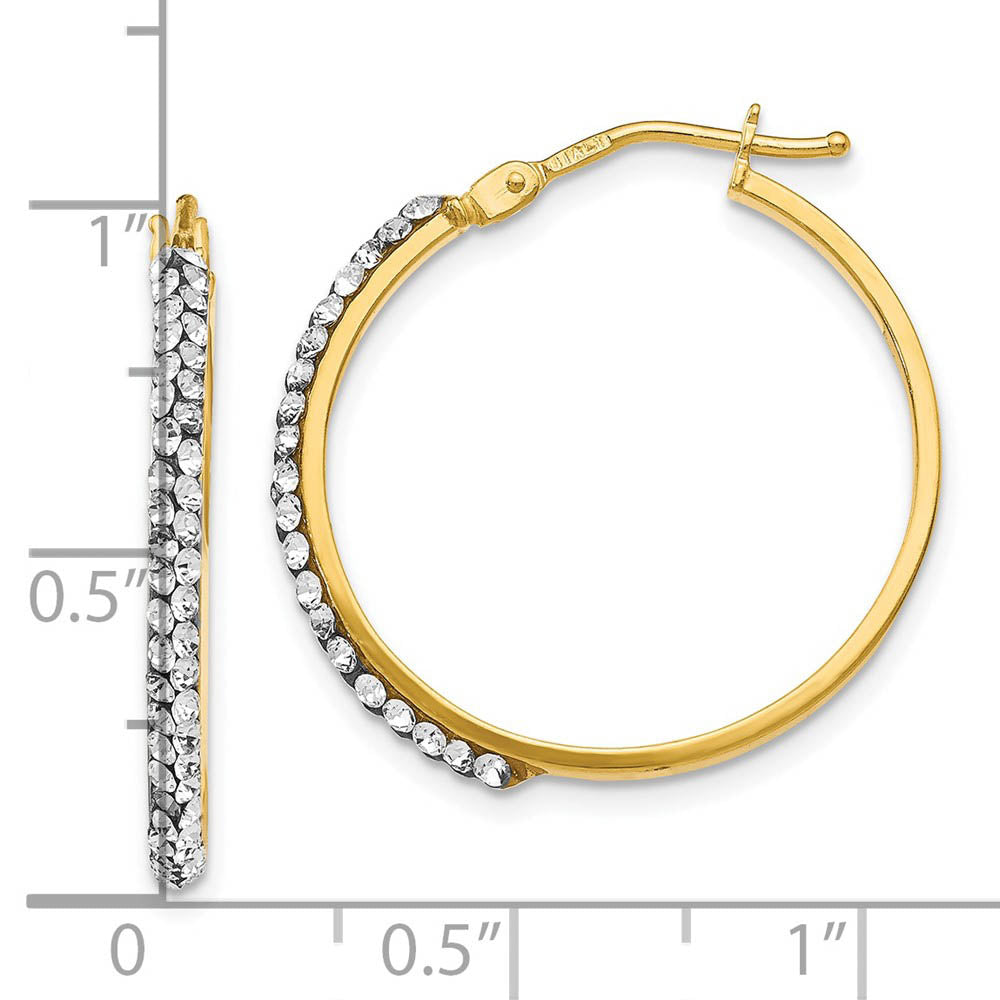 Alternate view of the 2 x 25mm (1 Inch) 14k Yellow Gold with White Crystals Round Hoops by The Black Bow Jewelry Co.