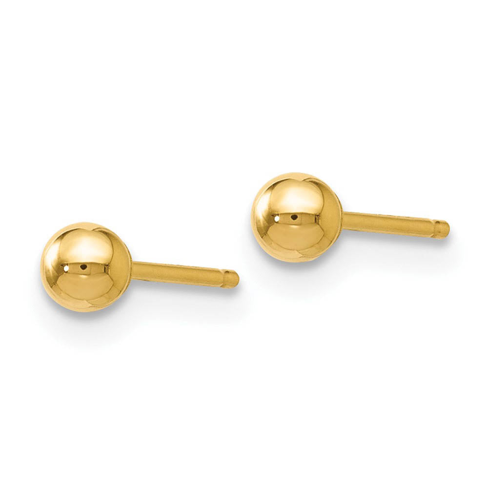 Alternate view of the 3mm (1/8 Inch) 14k Yellow Gold Polished Ball Friction Back Studs by The Black Bow Jewelry Co.