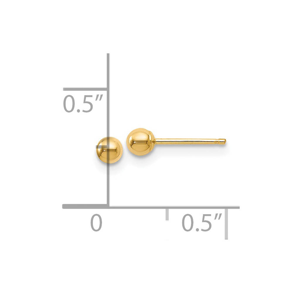 Alternate view of the 3mm (1/8 Inch) 14k Yellow Gold Polished Ball Friction Back Studs by The Black Bow Jewelry Co.