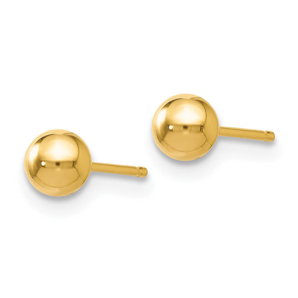 Alternate view of the 4mm (3/16 Inch) 14k Yellow Gold Polished Ball Friction Back Studs by The Black Bow Jewelry Co.