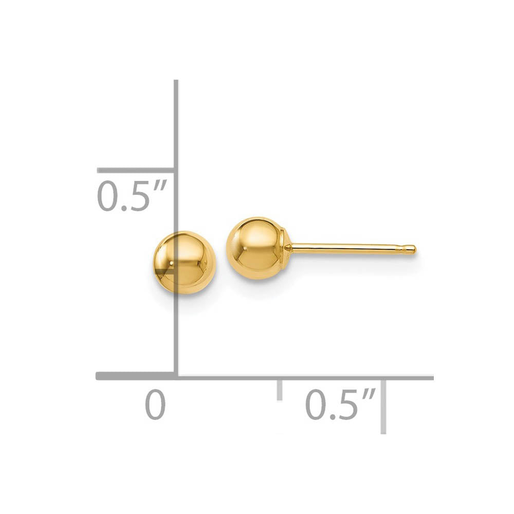 Alternate view of the 4mm (3/16 Inch) 14k Yellow Gold Polished Ball Friction Back Studs by The Black Bow Jewelry Co.