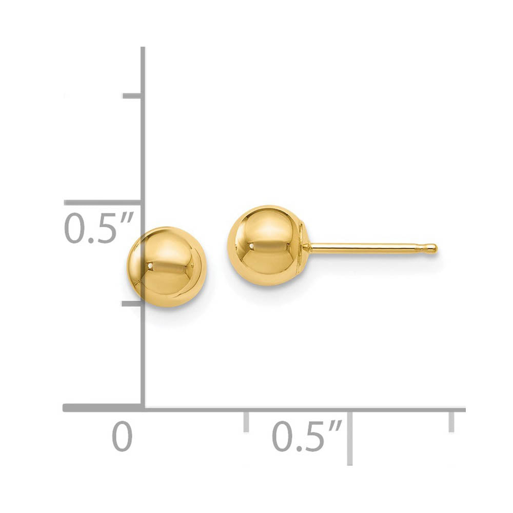 Alternate view of the 5mm (3/16 Inch) 14k Yellow Gold Polished Ball Friction Back Studs by The Black Bow Jewelry Co.