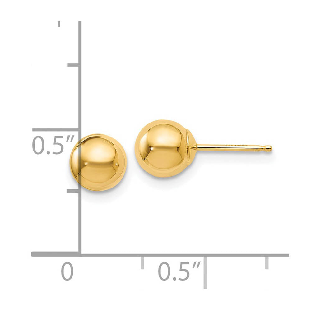 Alternate view of the 6mm (1/4 Inch) 14k Yellow Gold Polished Ball Friction Back Studs by The Black Bow Jewelry Co.