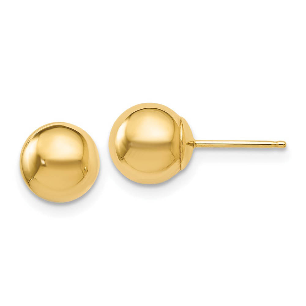 7mm (1/4 Inch) 14k Yellow Gold Polished Ball Friction Back Studs, Item E16616 by The Black Bow Jewelry Co.