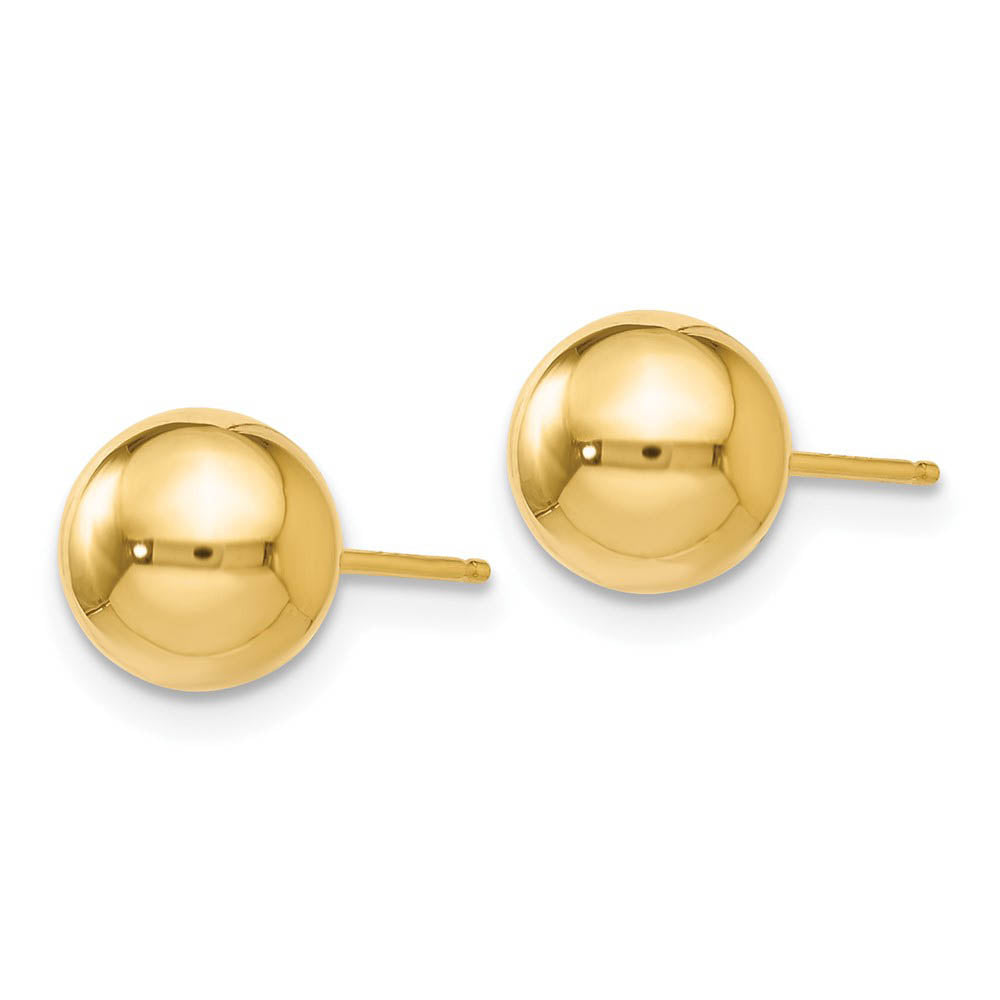 Alternate view of the 7mm (1/4 Inch) 14k Yellow Gold Polished Ball Friction Back Studs by The Black Bow Jewelry Co.
