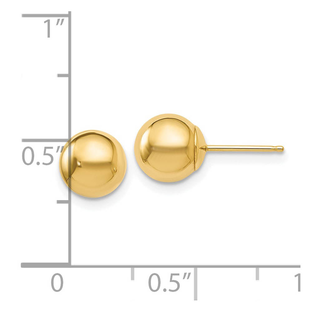 Alternate view of the 7mm (1/4 Inch) 14k Yellow Gold Polished Ball Friction Back Studs by The Black Bow Jewelry Co.