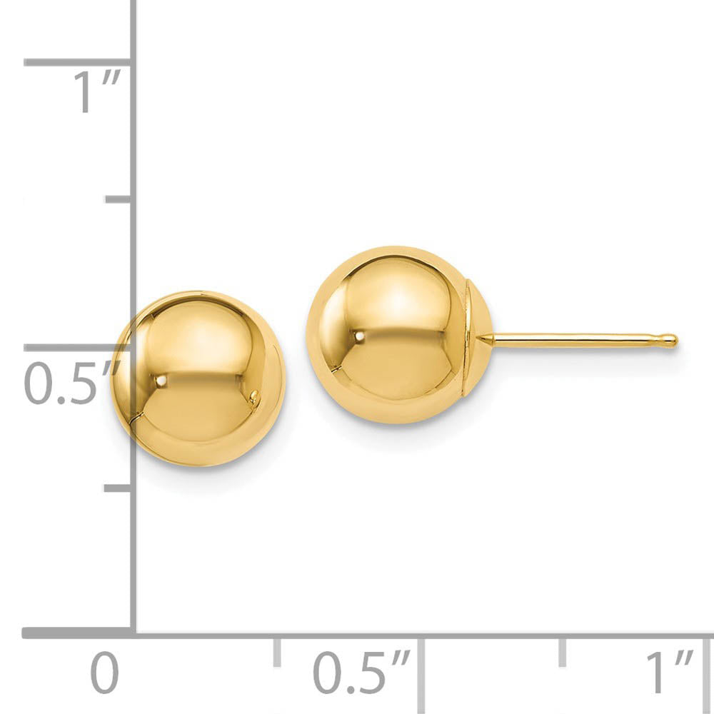 Alternate view of the 8mm (5/16 Inch) 14k Yellow Gold Polished Ball Friction Back Studs by The Black Bow Jewelry Co.
