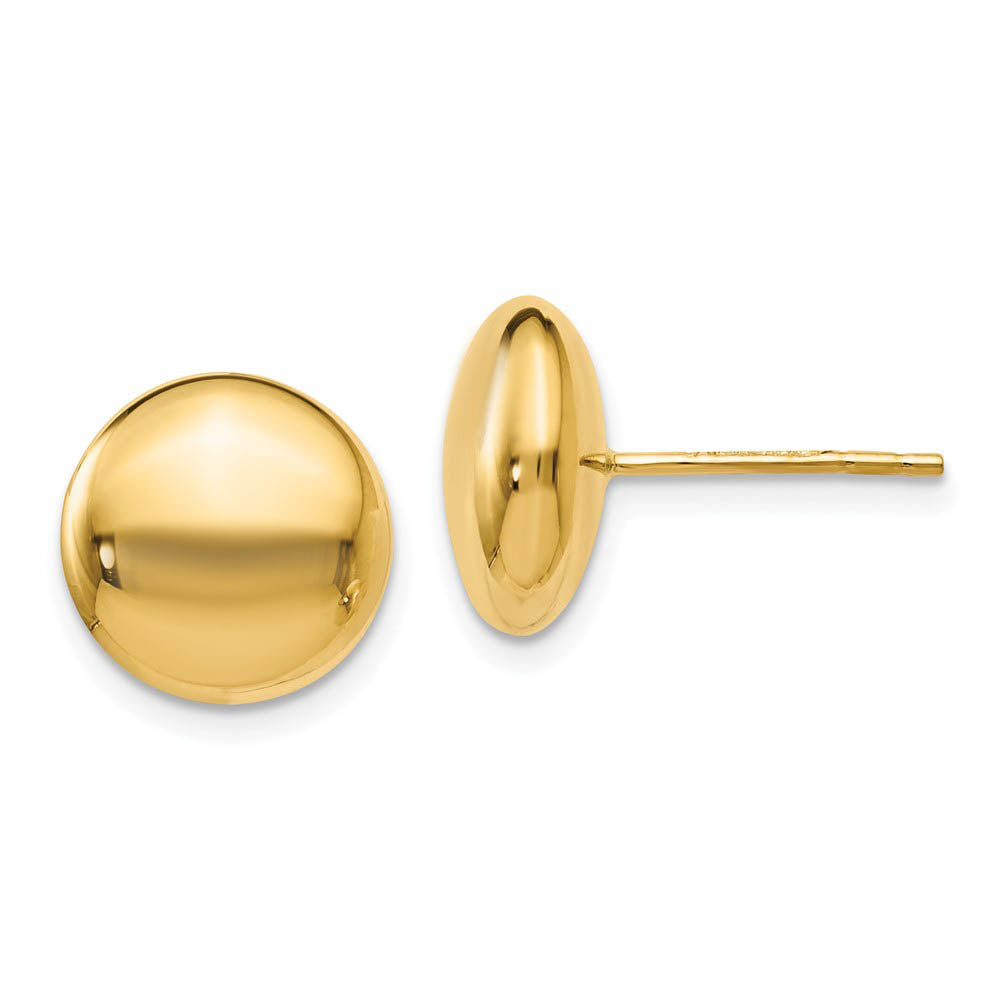 11mm (7/16 Inch) 14k Yellow Gold Polished Button Post Earrings, Item E16642 by The Black Bow Jewelry Co.