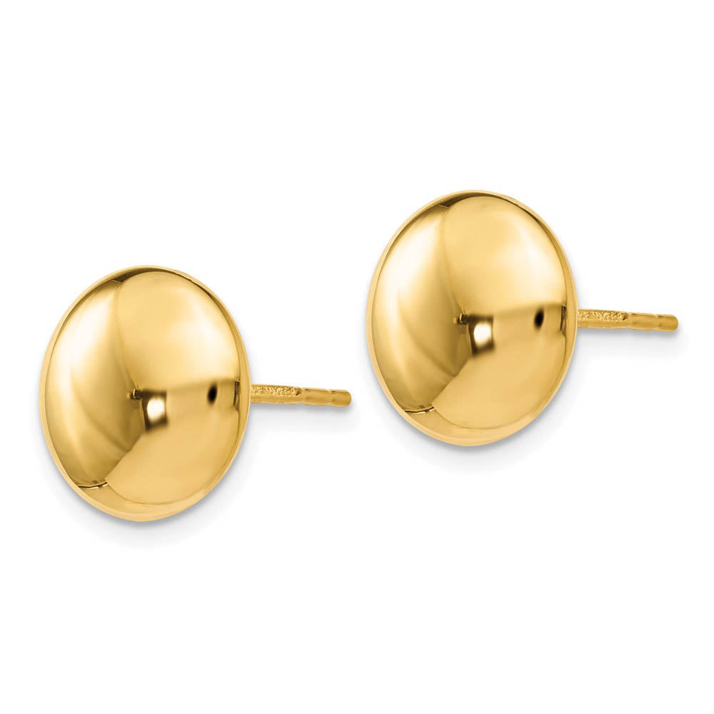 Alternate view of the 11mm (7/16 Inch) 14k Yellow Gold Polished Button Post Earrings by The Black Bow Jewelry Co.