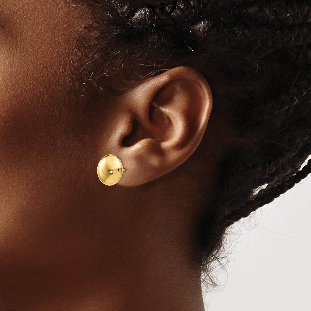 Alternate view of the 11mm (7/16 Inch) 14k Yellow Gold Polished Button Post Earrings by The Black Bow Jewelry Co.