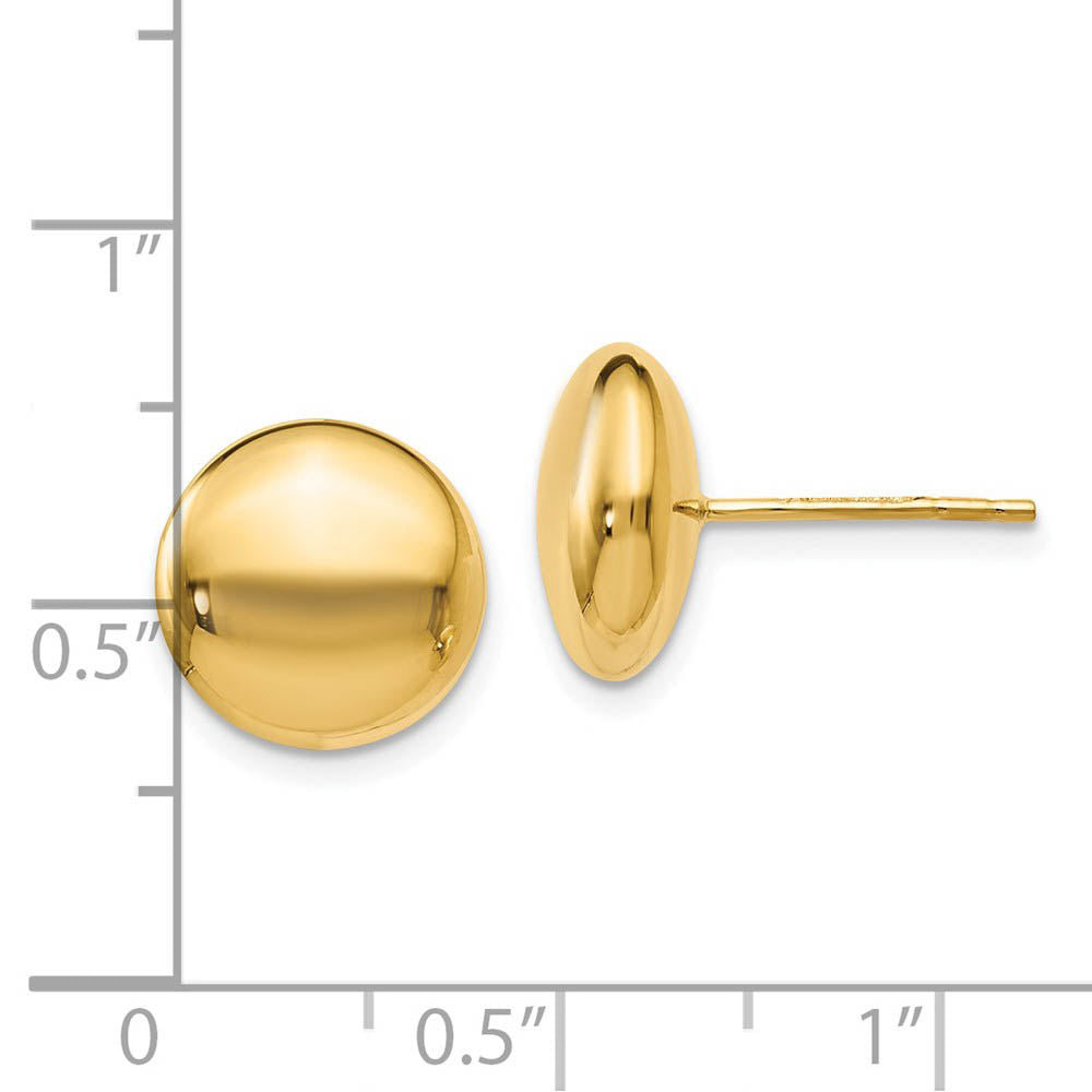 Alternate view of the 11mm (7/16 Inch) 14k Yellow Gold Polished Button Post Earrings by The Black Bow Jewelry Co.