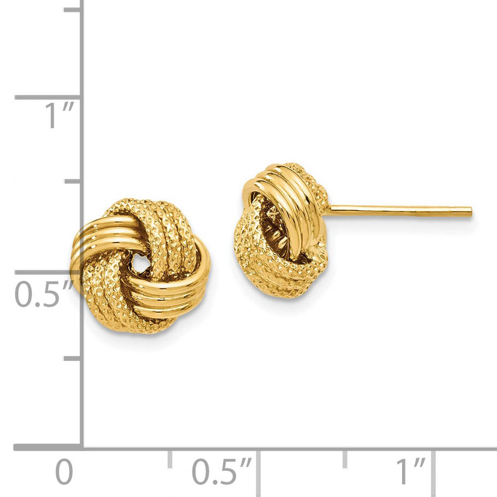 Alternate view of the 9.5mm (3/8 Inch) 14k Yellow Gold Polished Textured Love Knot Earrings by The Black Bow Jewelry Co.